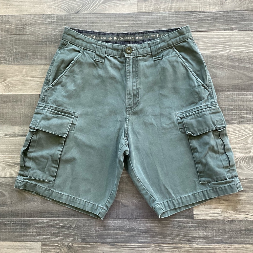 Boy Scout of America Uniform Canvas Cargo Shorts Men’s 32 Olive Green 10” Inseam